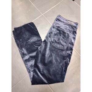 AG Adriano Goldschmied Mari Extended Velvet Slim Straight Pants Navy Blue 28